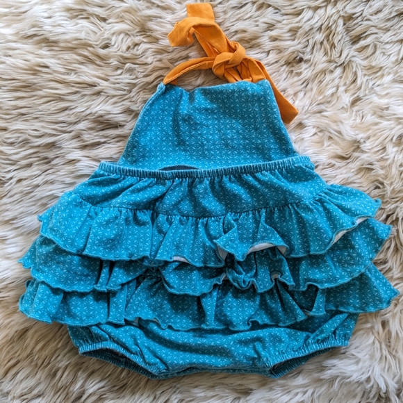 RicRac Ruffle Blue Zebra Bubble Onesie - Picture 3 of 5